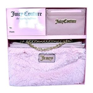 Juicy Couture Pink Blush Faux Fur Wristlet & Min Wallet Set NEW!